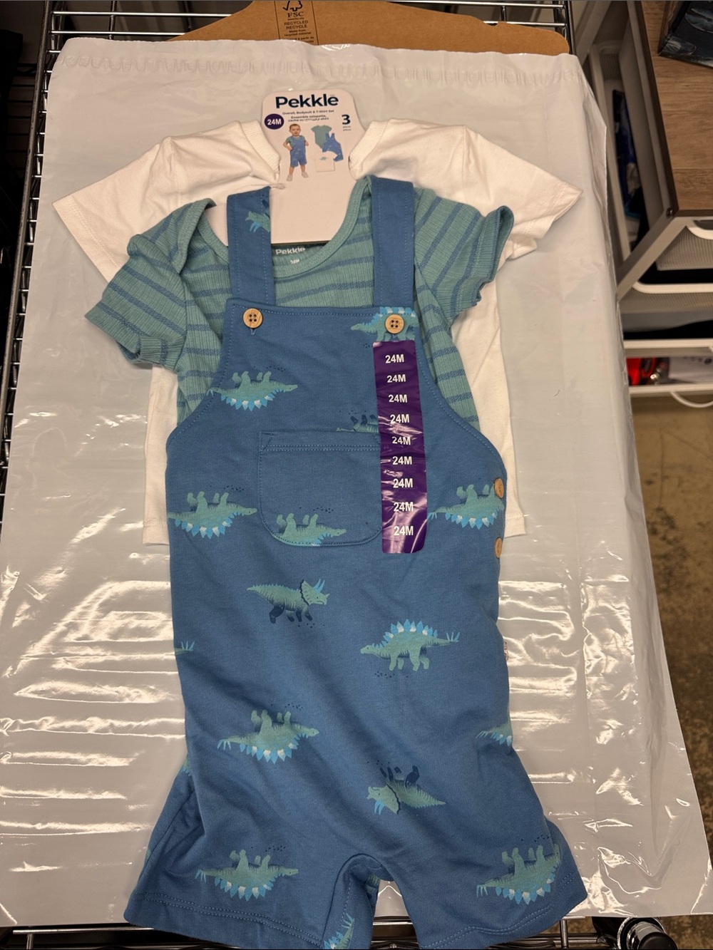 Pekkle Blue Dino Shortall Matching Set with Striped Tee
